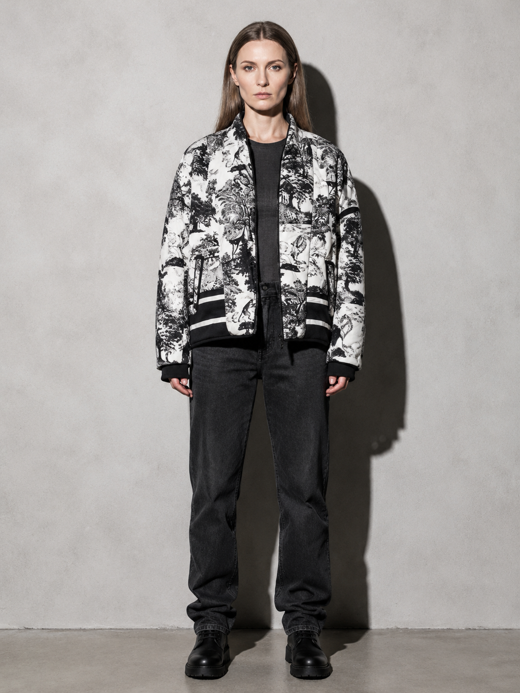 Code Culture catalog | printed-double-pocket-embellished-cotton-jacket | color-black | full body