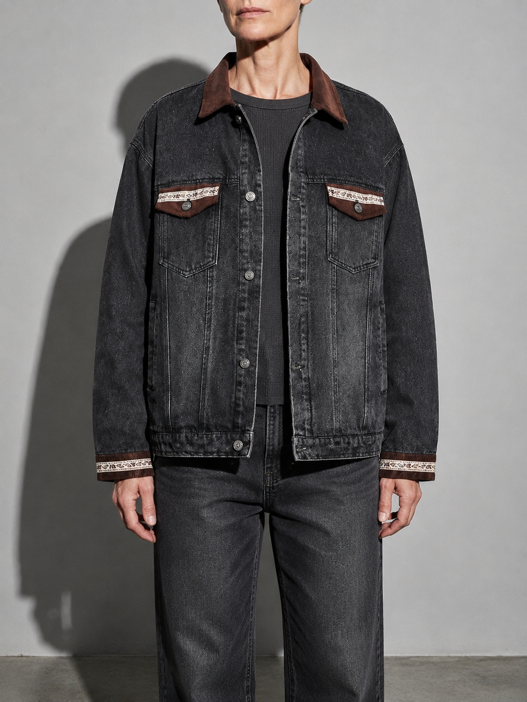 Code Culture catalog | punk-loose-wash-distressed-denim-jacket | color-black | zoom detail