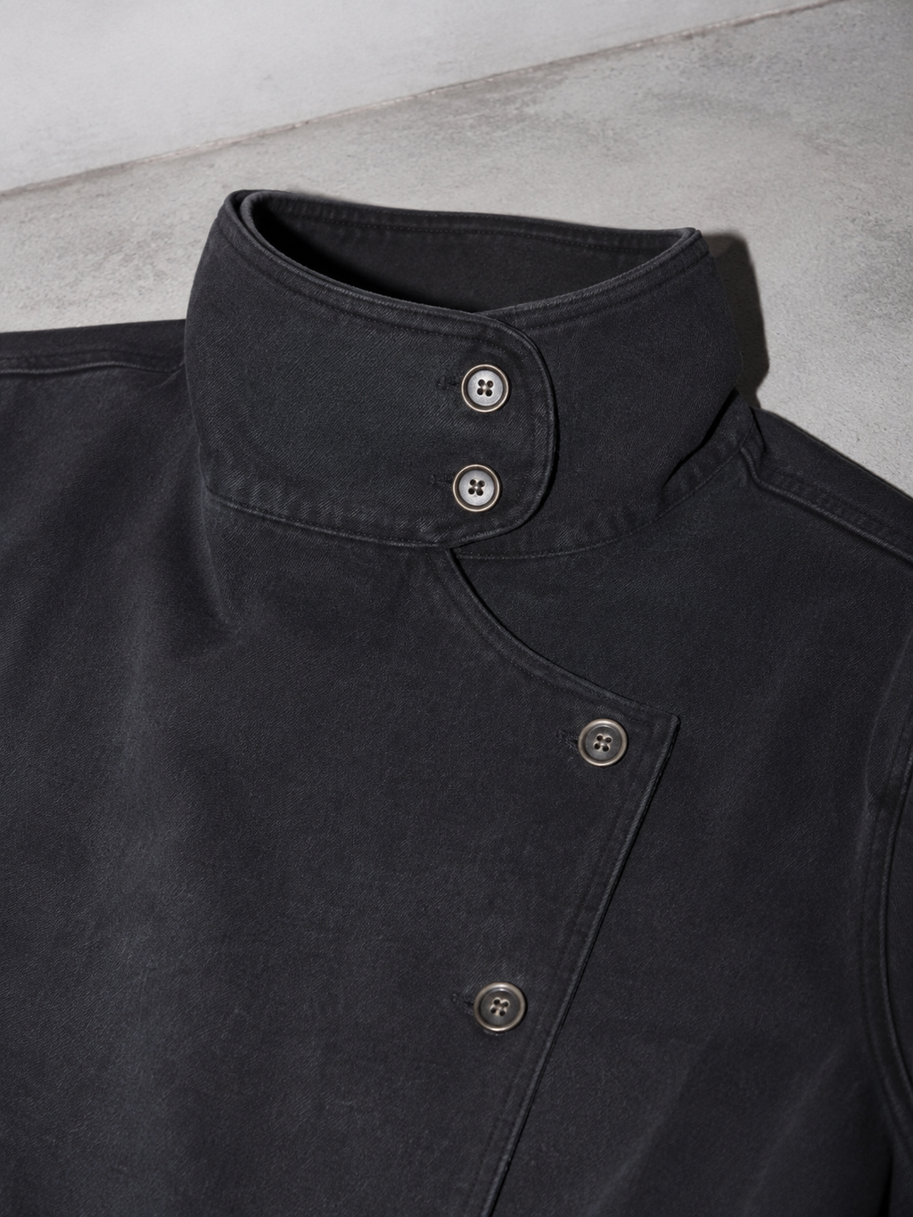 Code Culture catalog | washed-long-sleeve-denim-jacket-for-couples | color-black | macro flat lay