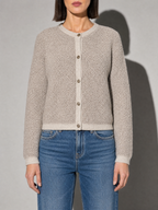 Women's Cardigan Textured Button Front in Khaki — Mid-Length Torso Fit View