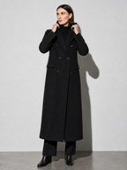 Loose Slim Fit Woolen Coat Mid-length Woolen Coat in Black - adjusting view