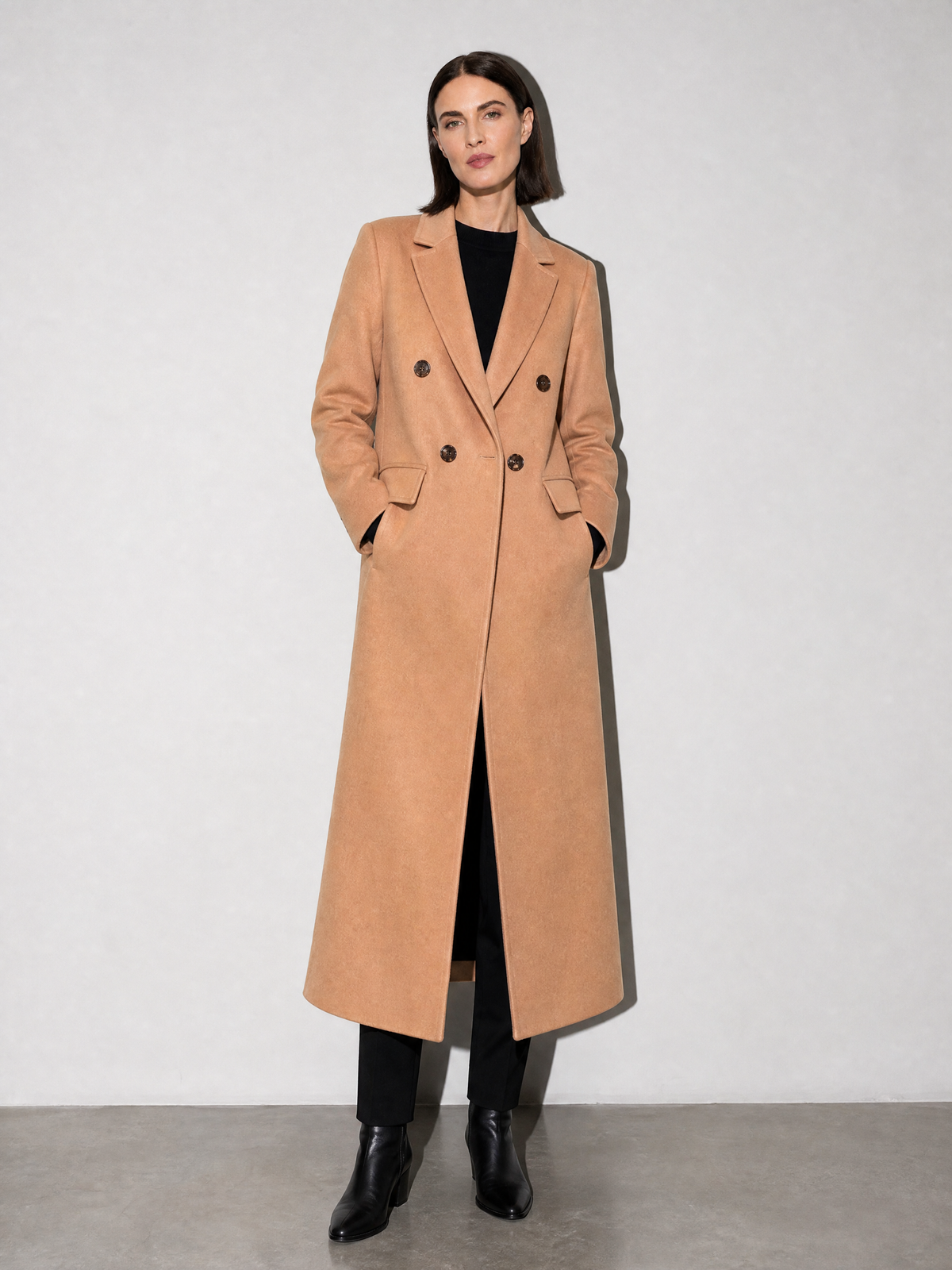 Loose Slim Fit Woolen Coat Mid-length Woolen Coat in Camel - main view