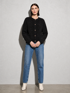 Women's Cardigan Textured Button Front in Black — Collar & Neckline Detail