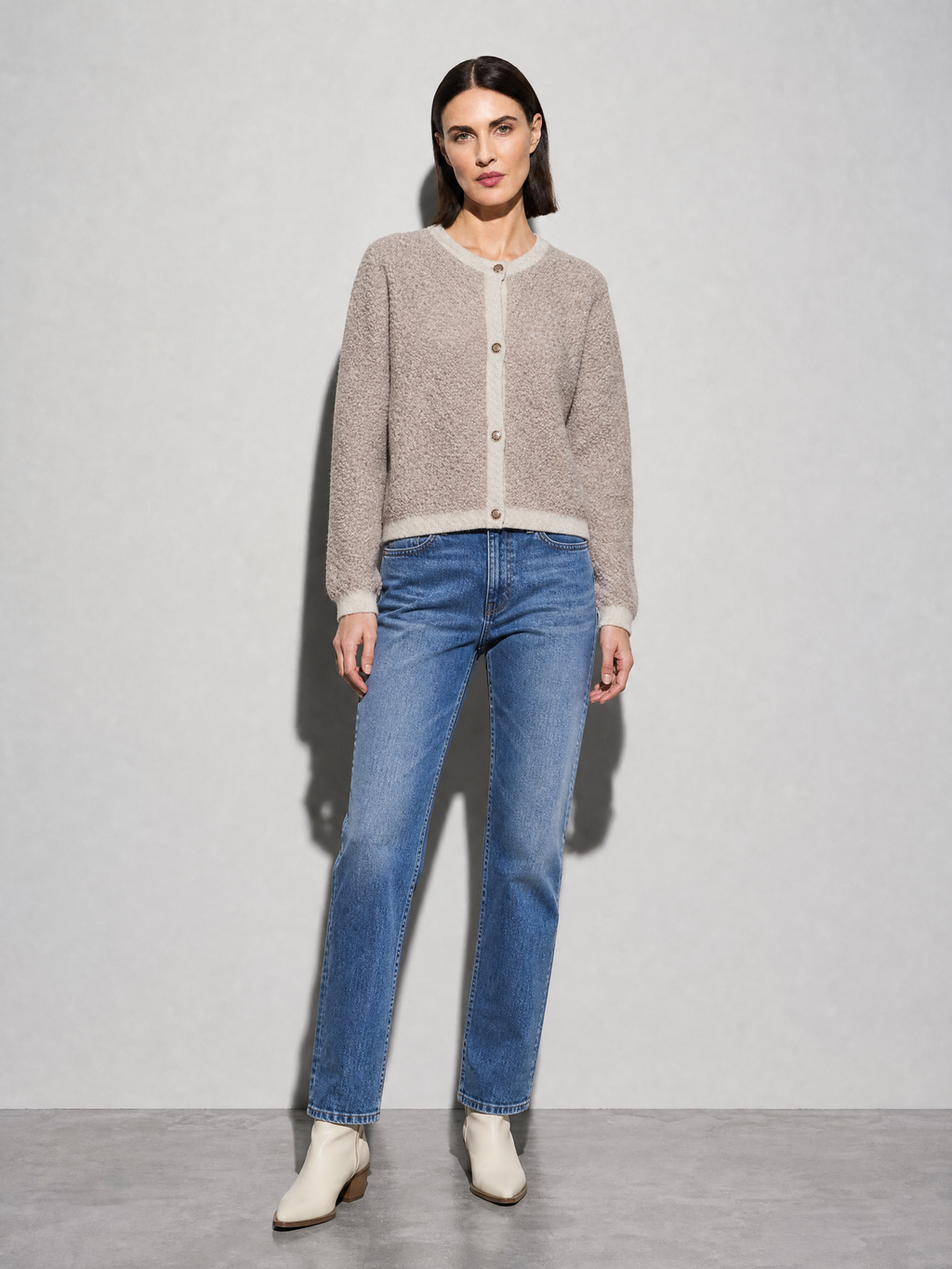 Women's Cardigan Textured Button Front in Khaki — Sleeve & Cuff Detail