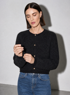 Women's Cardigan Textured Button Front in Black — Action & Wear Detail