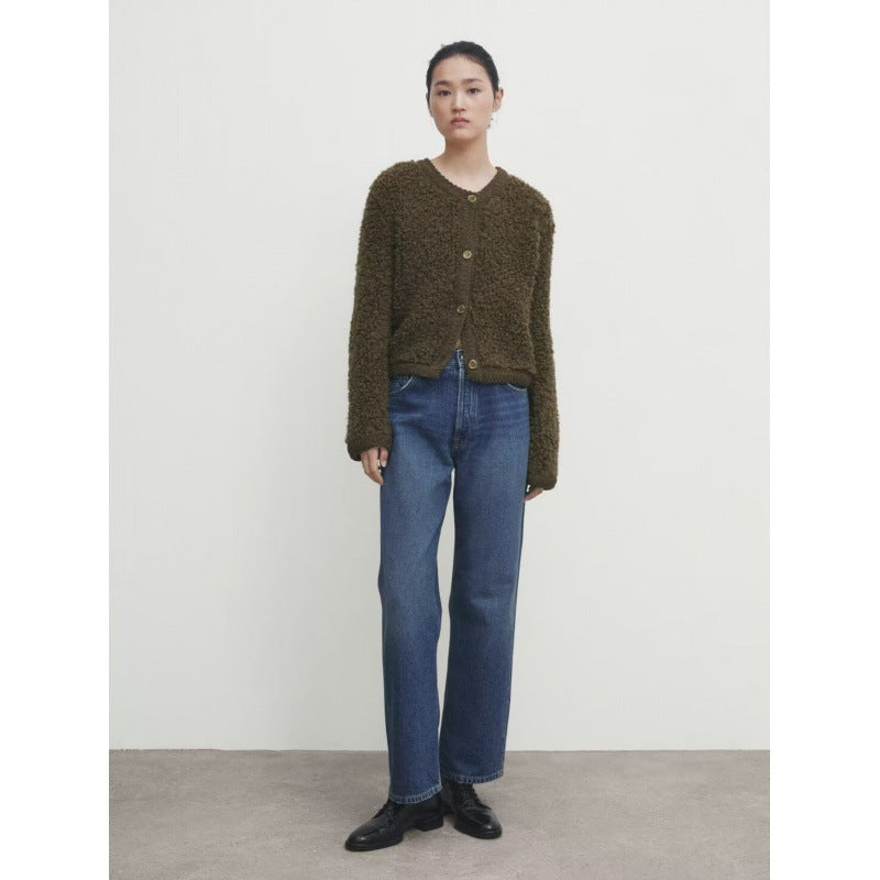 Women's Cardigan Textured Button Front — Fabric Texture & Material Detail