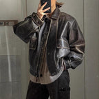 Women's Oversized Distressed Dark Brown Leather Jacket — Back View