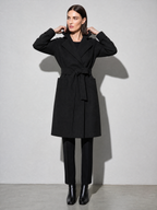 Women's Long Sleeve Woolen Coat in Black - adjusting view