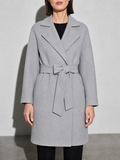 Women's Long Sleeve Woolen Coat in Gray - bust to thigh view