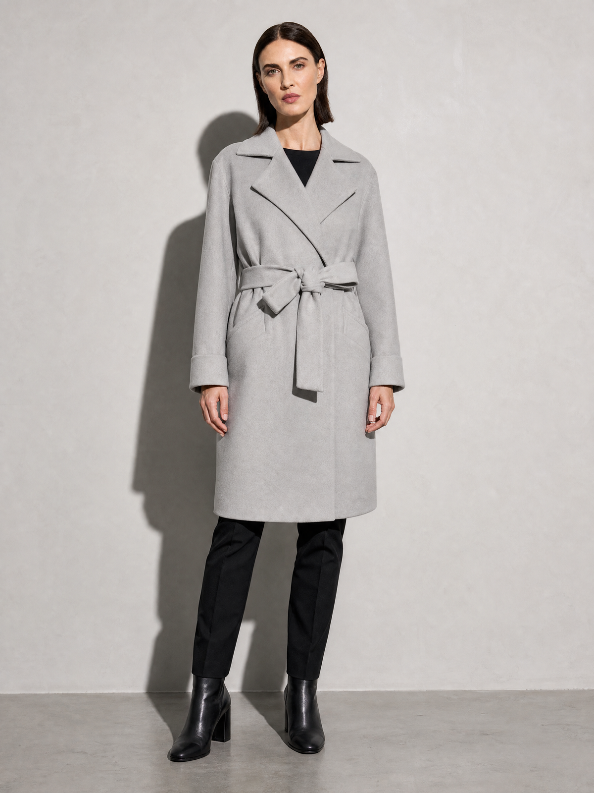 Women's Long Sleeve Woolen Coat in Gray - main view