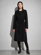 Double-breasted Belted Mid-length Wool Coat in Black - main view