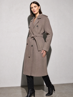 Double-breasted Belted Mid-length Wool Coat in Dark Gray - adjusting view