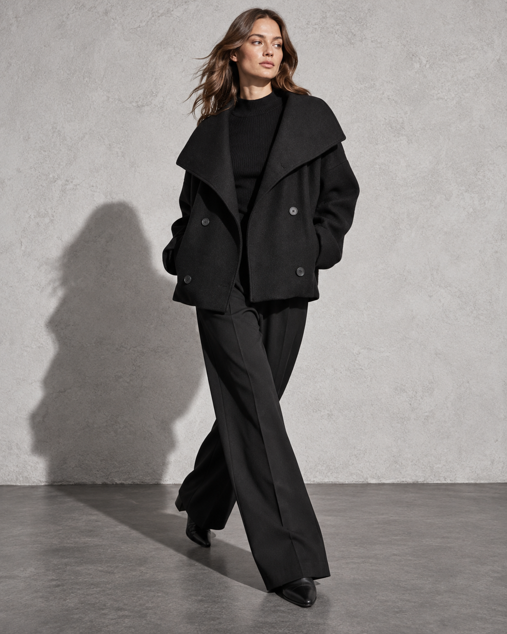 Women's Coat Cropped Double-Breasted Front