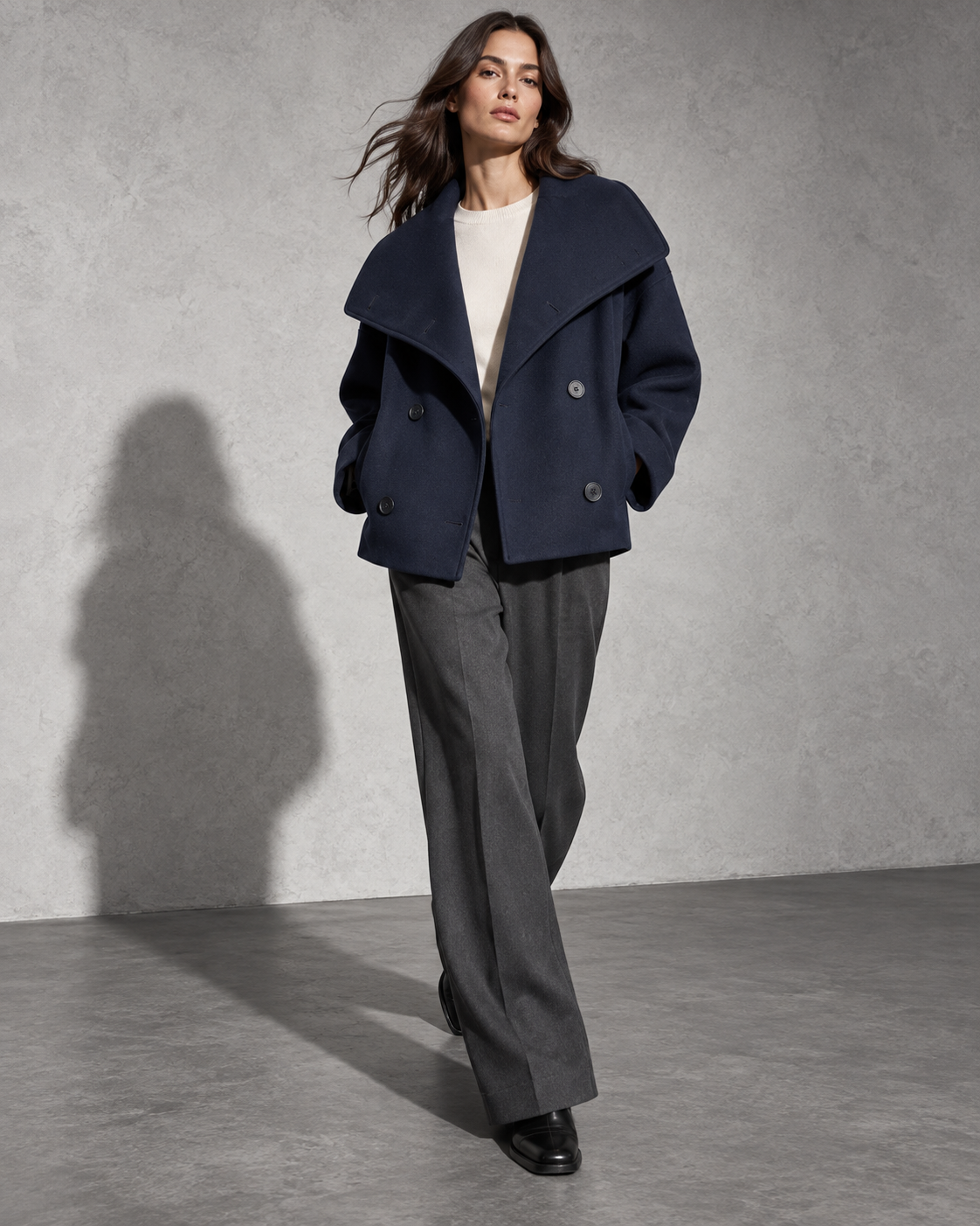 Women's Coat Cropped Double-Breasted Front