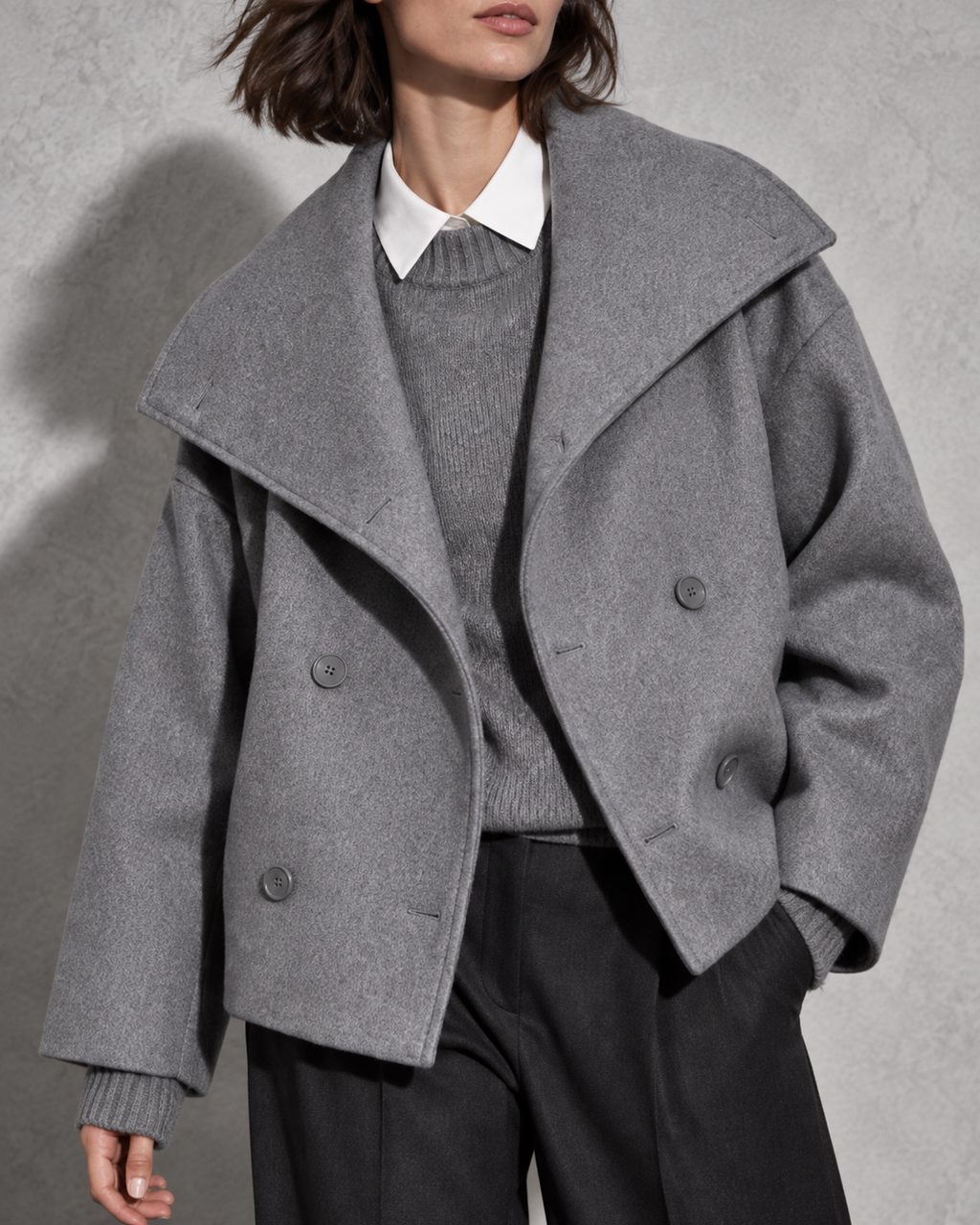 Women's Coat Cropped Double-Breasted Front