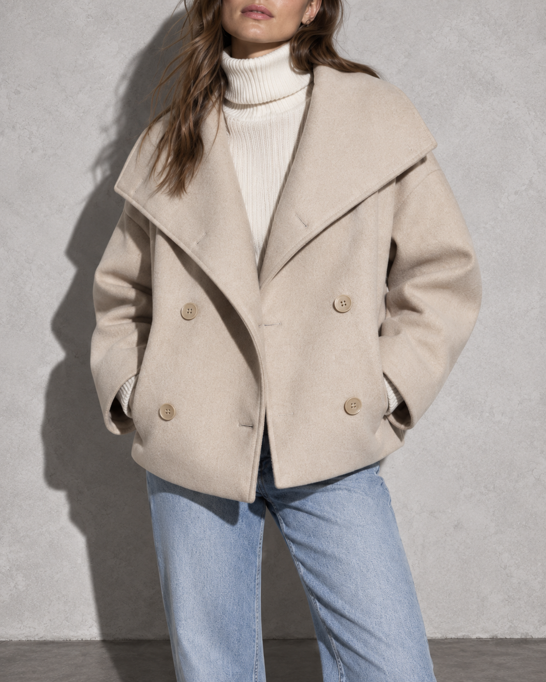 Women's Coat Cropped Double-Breasted Front
