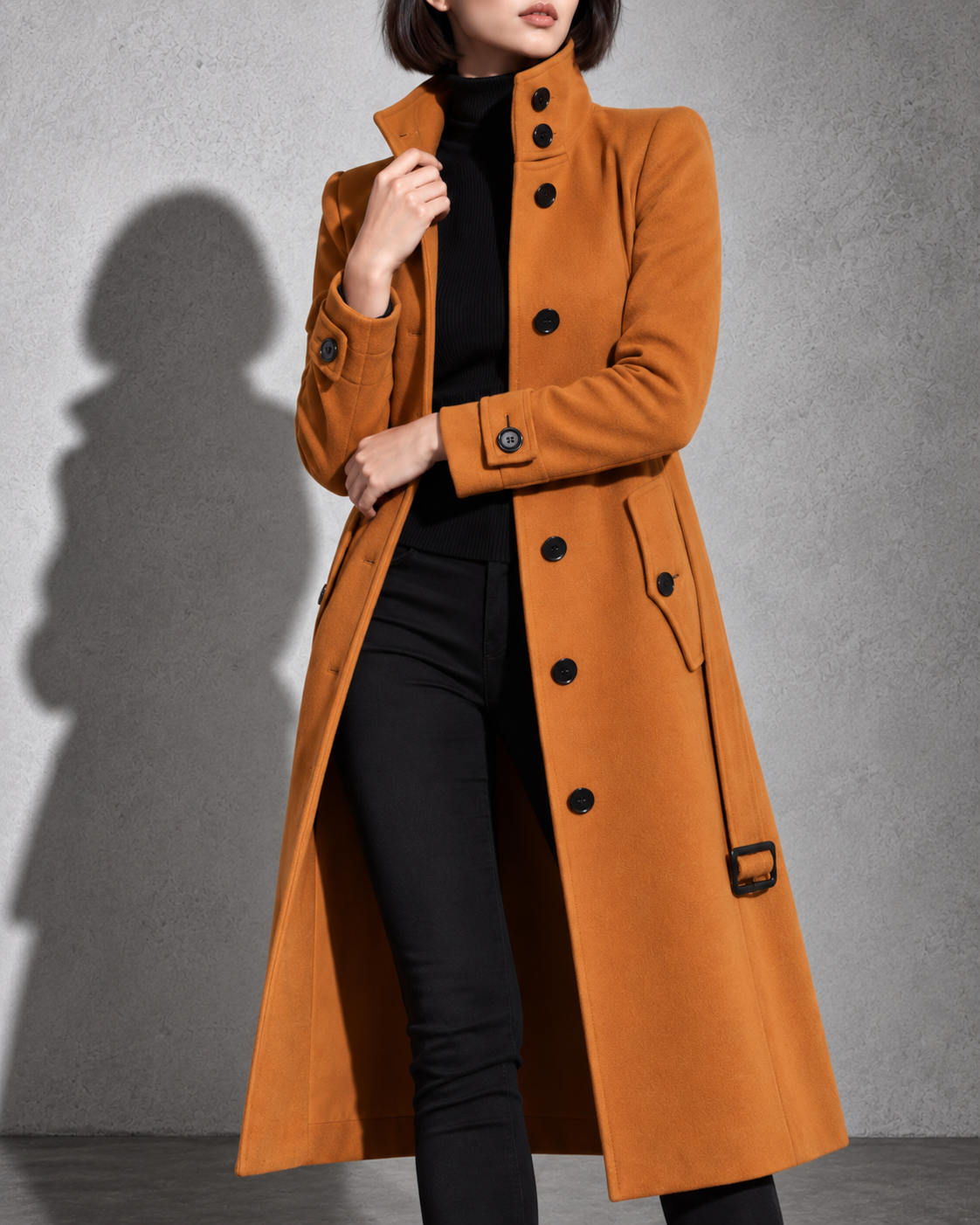 Women's Coat Longline High Stand Collar