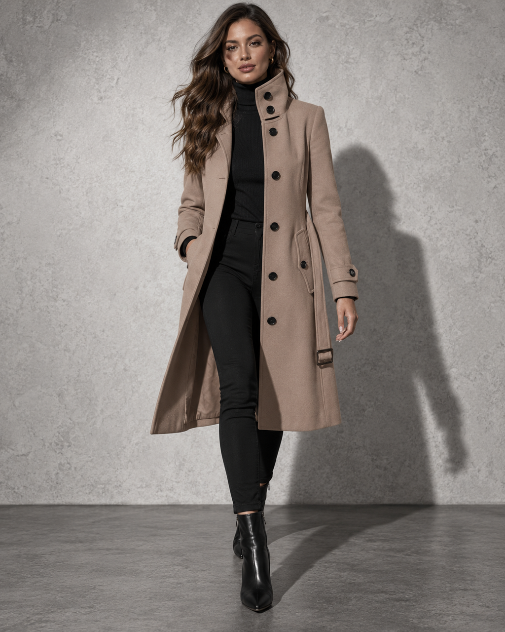 Women's Coat Longline High Stand Collar