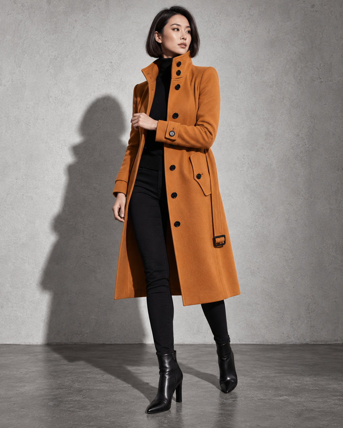 Women's Coat Longline High Stand Collar