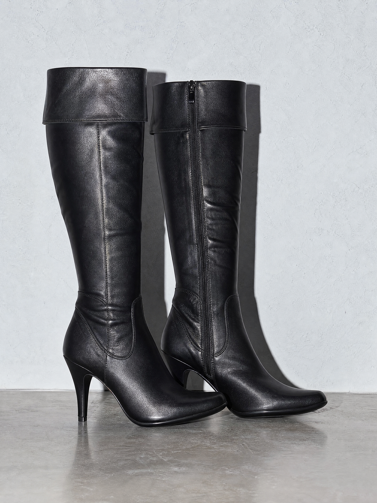Stiletto boots side zip high heel boots over the knee boots - Black Premium Leather Finish Shoe Angle