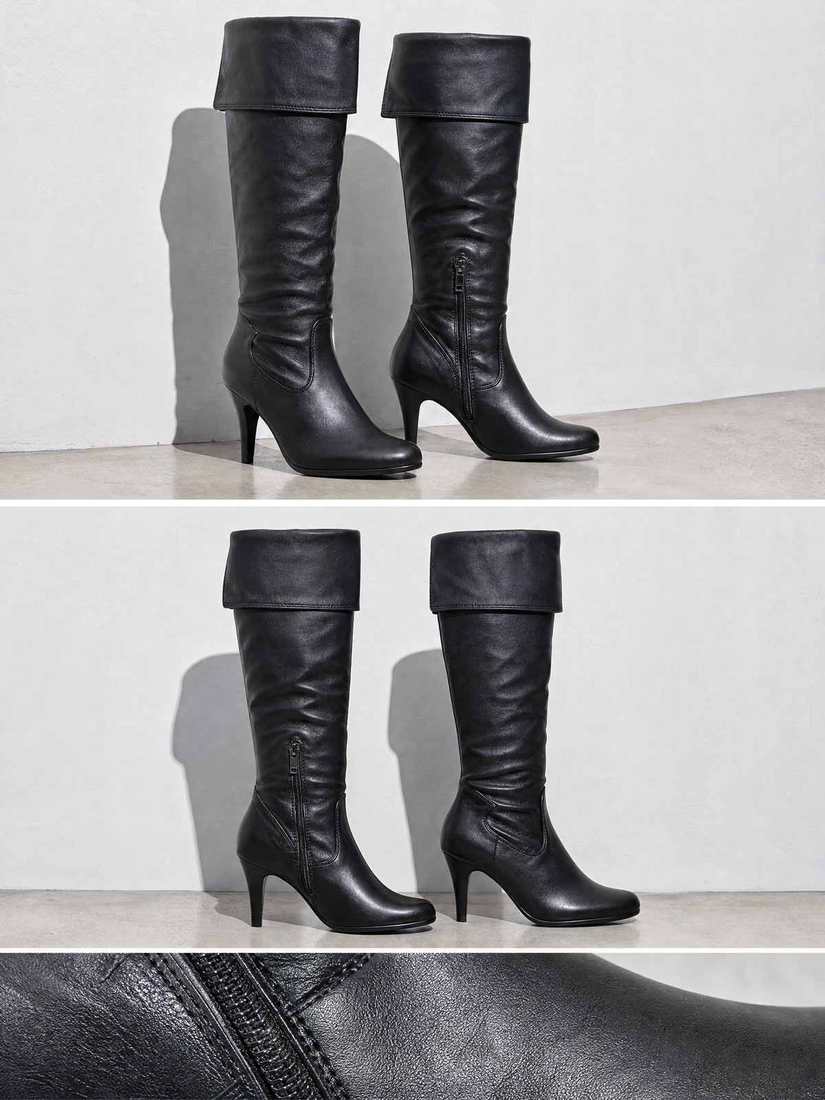 Stiletto boots side zip high heel boots over the knee boots - Black Premium Leather Finish Shoe Macro