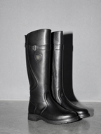 Women's mid-tube rider boots - Black Premium Leather Finish Shoe Macro