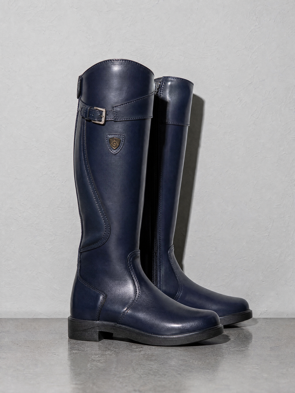 Women's mid-tube rider boots - Blue Premium Leather Finish Shoe Angle