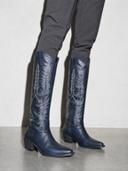 Medium heel 35-43 National Style Embroidered women's Boots - Blue Premium Leather Finish Shoe Worn