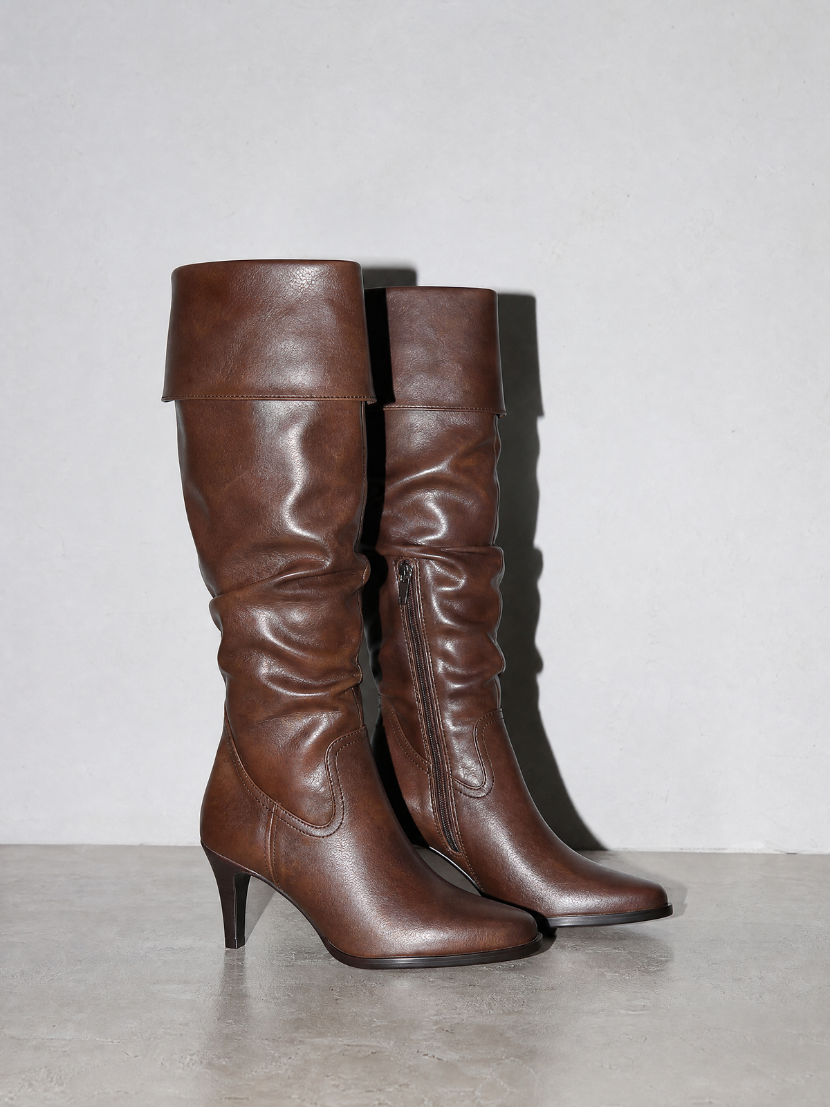 Stiletto boots side zip high heel boots over the knee boots - Brown Premium Leather Finish Shoe Angle