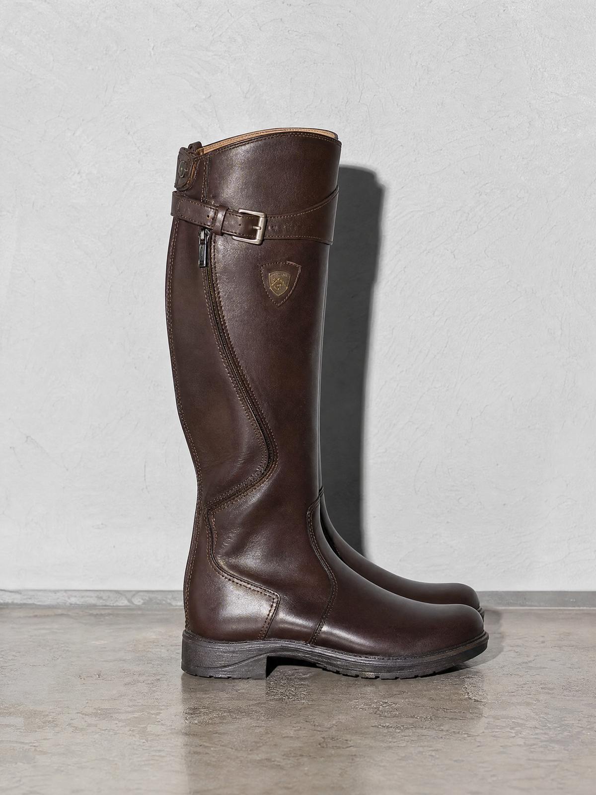Women's mid-tube rider boots - Brown Premium Leather Finish Shoe Angle