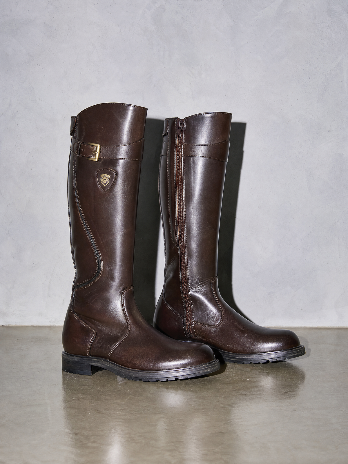 Women's mid-tube rider boots - Brown Premium Leather Finish Shoe Full