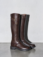 Women's mid-tube rider boots - Brown Premium Leather Finish Shoe Macro