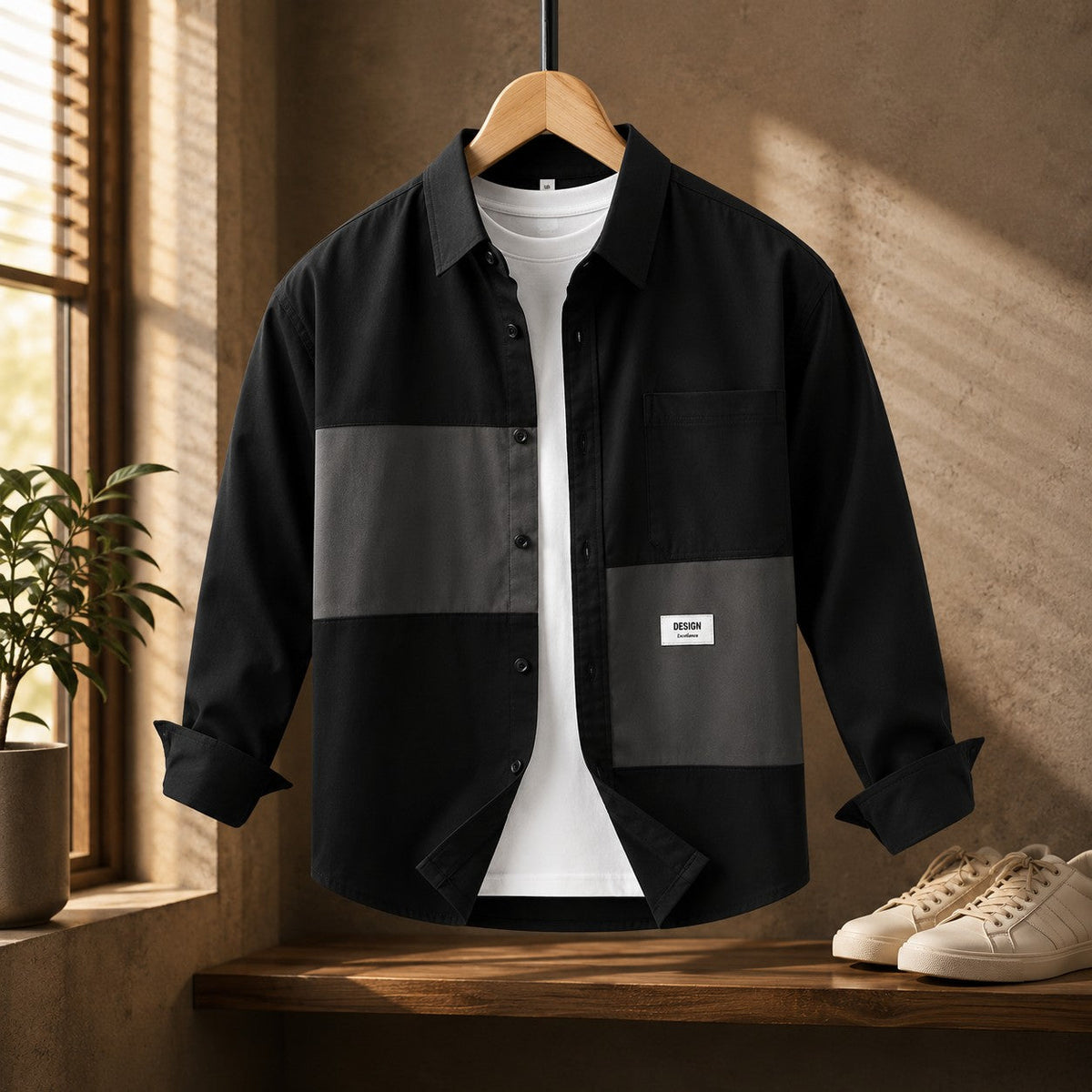 Unisex Workwear Shirt with Split Contrast Panels