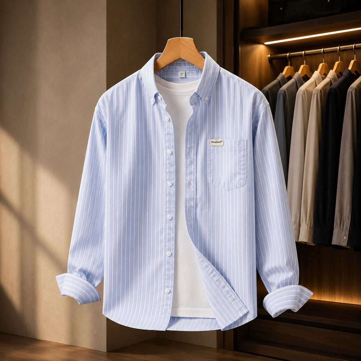 Unisex Long Sleeve Shirt with Oxford Stripes