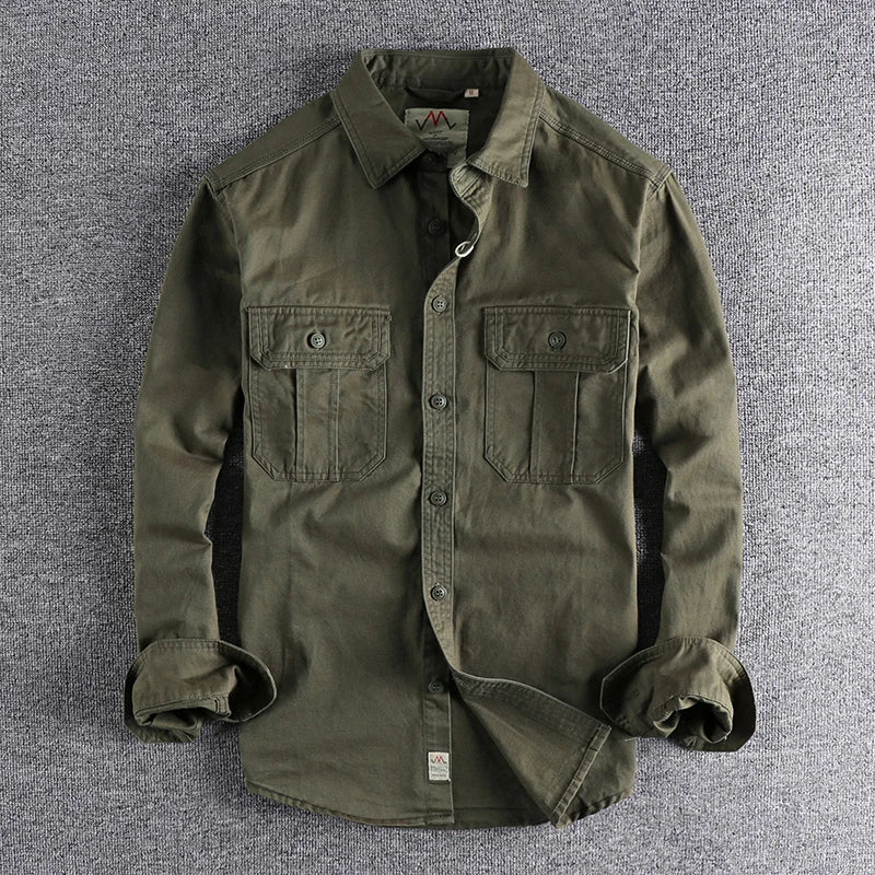 Unisex Cotton Overshirt Jacket with Double Chest Pockets