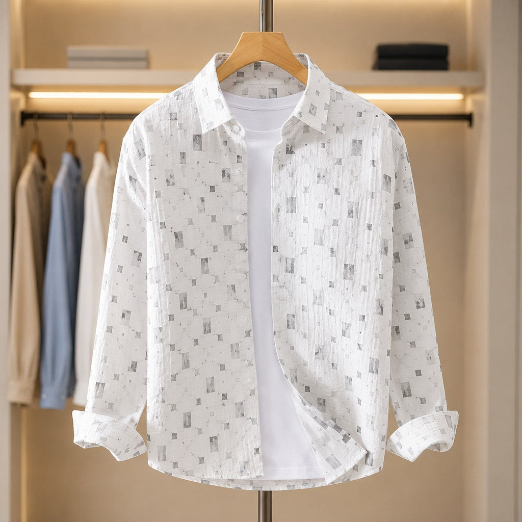 Unisex Shirt with Patchwork Print in Textured Linen