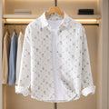 Unisex Shirt with Patchwork Print in Textured Linen