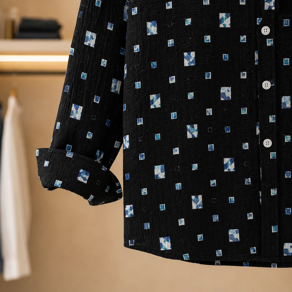 Unisex Shirt with Patchwork Print in Textured Linen
