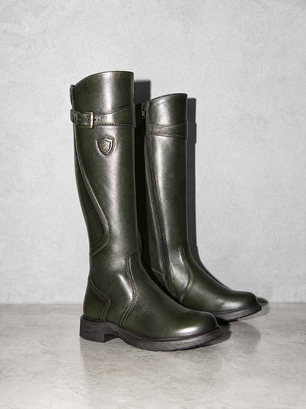 Women's mid-tube rider boots - Green Premium Leather Finish Shoe Full