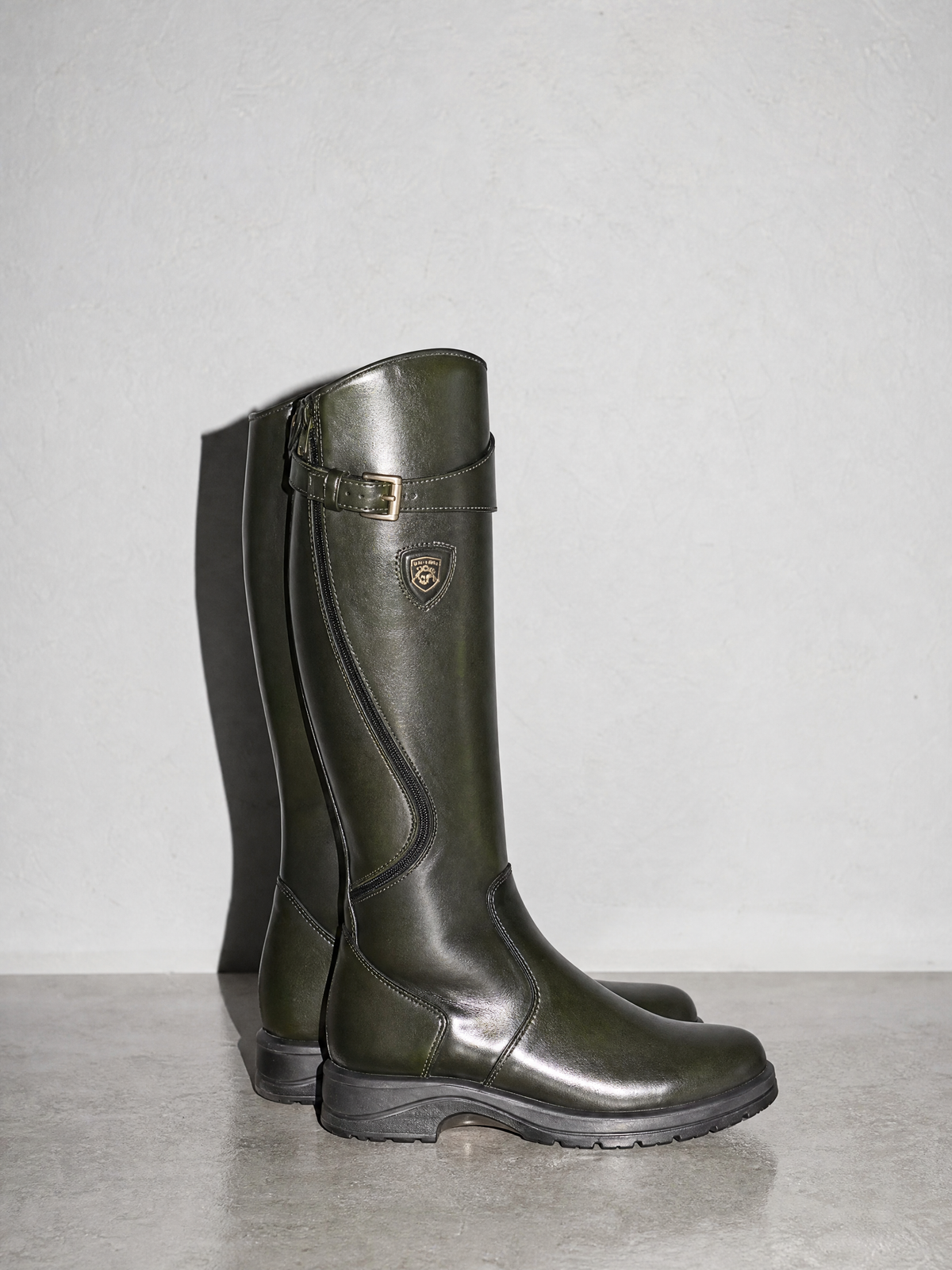 Women's mid-tube rider boots - Green 2 Premium Leather Finish Shoe Angle