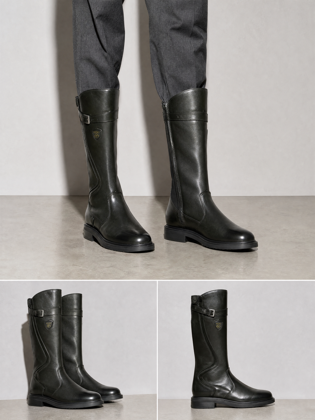 Women's mid-tube rider boots - Green 2 Premium Leather Finish Shoe Worn