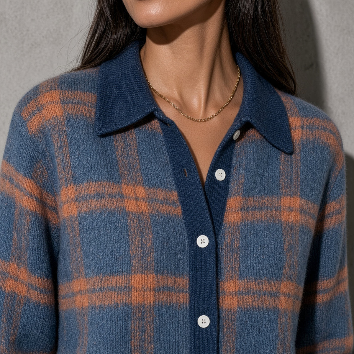 Women's Cardigan Button-Front Longline Shape — On-Model Front Angle