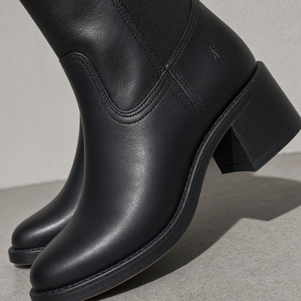 Boots For Women | Mid Calf Block Heel With Closed Toe — Collar & Neckline Detail