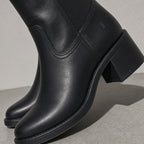Boots For Women | Mid Calf Block Heel With Closed Toe — Collar & Neckline Detail