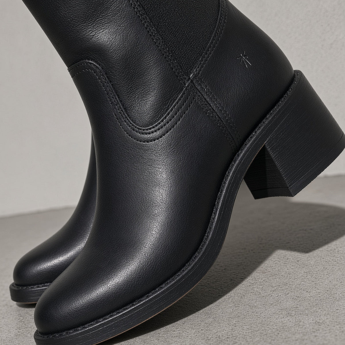Boots For Women | Mid Calf Block Heel With Closed Toe — Collar & Neckline Detail
