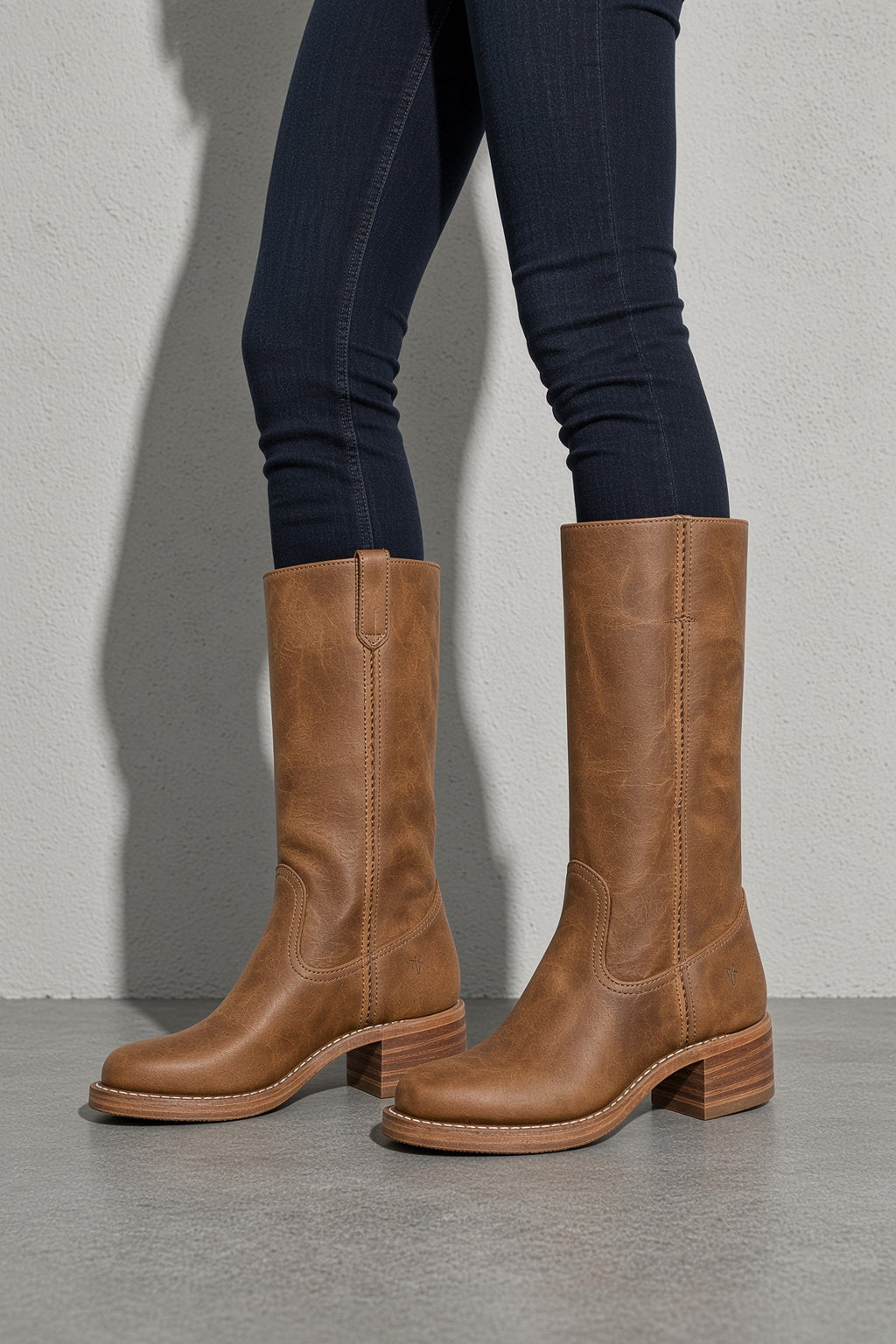 Boots For Women | Mid Calf Block Heel With Closed Toe — Pocket & Stitching Detail