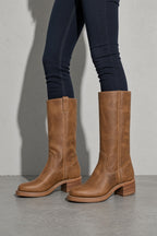 Boots For Women | Mid Calf Block Heel With Closed Toe — Pocket & Stitching Detail