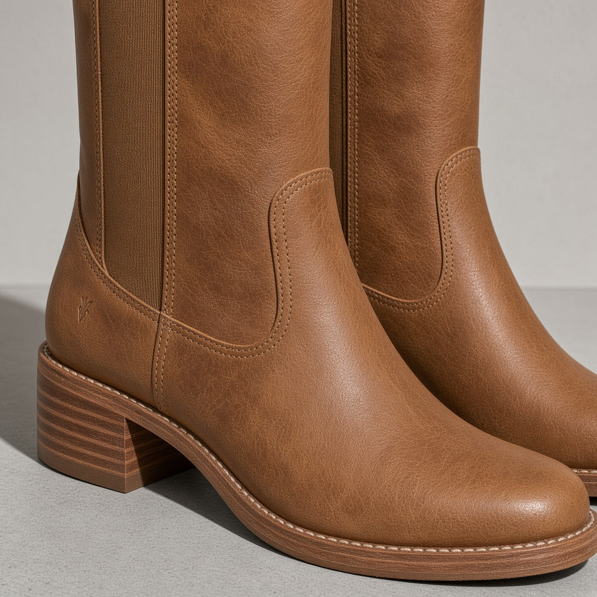 Boots For Women | Mid Calf Block Heel With Closed Toe — Button & Fastening Detail
