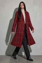 Women's Thick Coat Windowpane Plaid Longline — On-Model Front Angle (Angle 17)