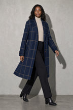 Women's Thick Coat Windowpane Plaid Longline — Macro Weave & Texture Detail